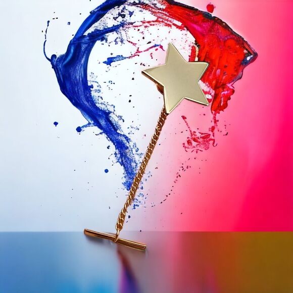 Vintage Star Tie Tack Button Bar Clasp Chain Gold Tone Dad Grandpa Gift - Picture 9 of 9